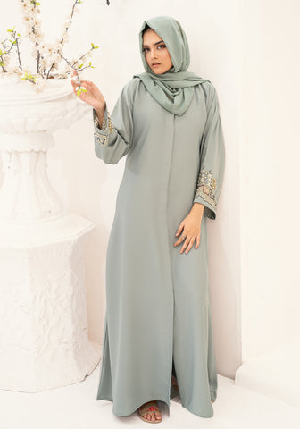 Nakhla Embellished Abaya- Light Green