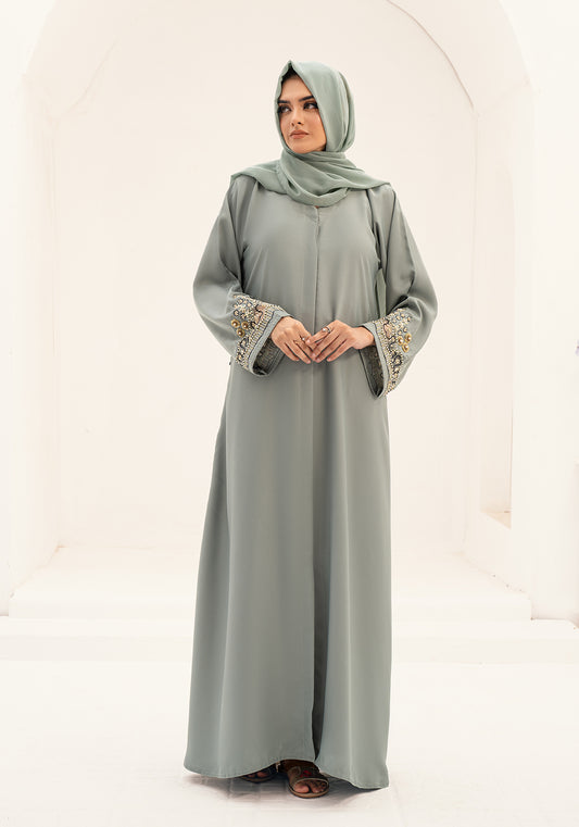 NAKHLA EMBELLISHED ABAYA- LIGHT GREEN