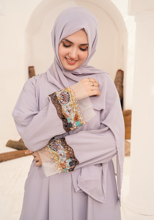 NASMAH EMBELLISHED ABAYA- LIGHT LILAC