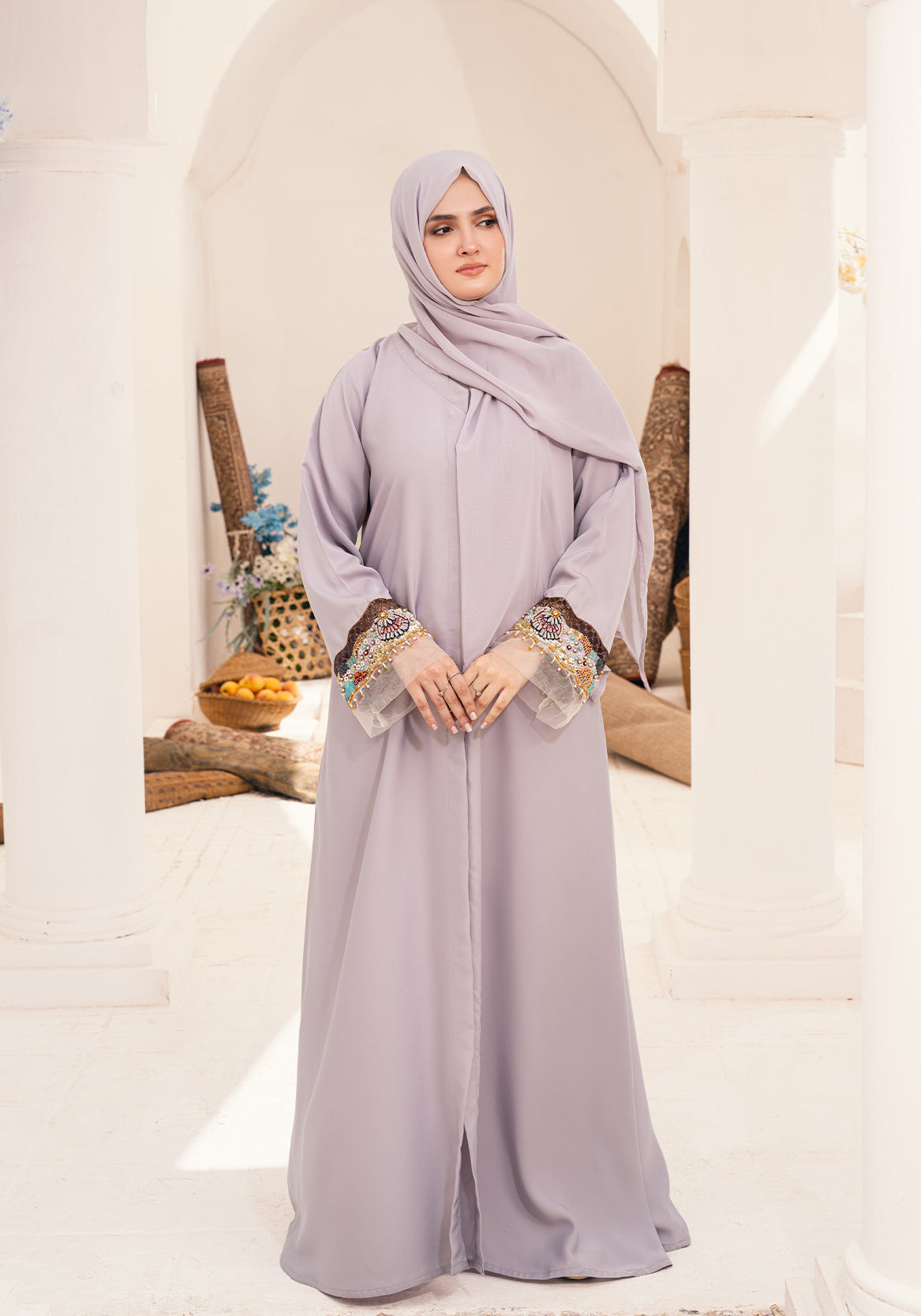 NASMAH EMBELLISHED ABAYA- LIGHT LILAC