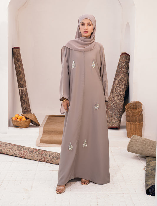 OYOON EMBELLISHED ABAYA- WARM GREY