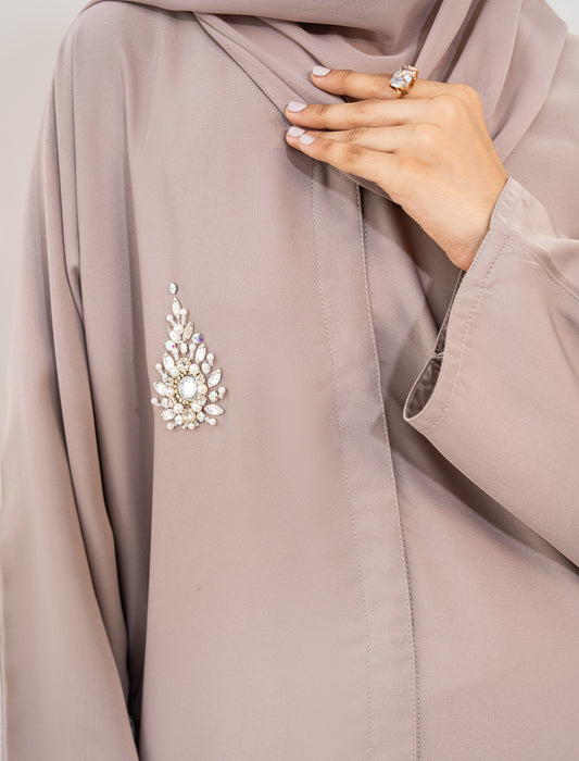 OYOON EMBELLISHED ABAYA- WARM GREY