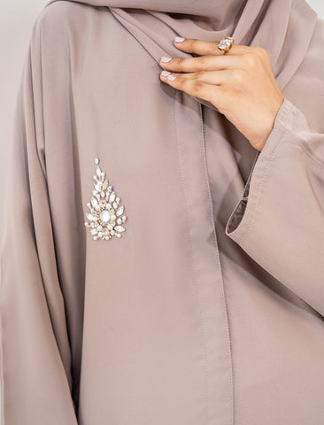OYOON EMBELLISHED ABAYA- WARM GREY