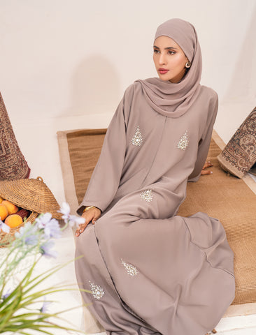 OYOON EMBELLISHED ABAYA- WARM GREY