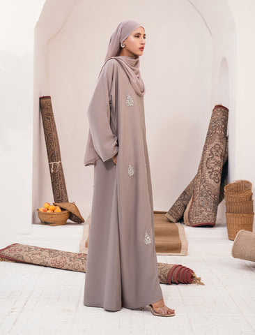 OYOON EMBELLISHED ABAYA- WARM GREY