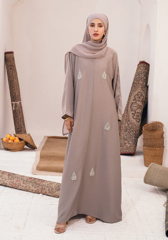 Oyoon Embellished Abaya- Warm Grey