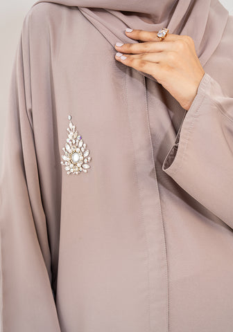 OYOON EMBELLISHED ABAYA- WARM GREY