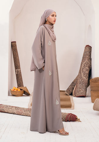 OYOON EMBELLISHED ABAYA- WARM GREY
