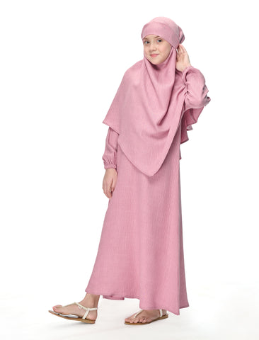 KHIMAR ABAYA SET– PINK (KIDS)