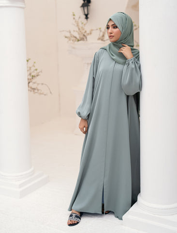 RAIHAN FRONT OPEN ABAYA- LIGHT GREEN