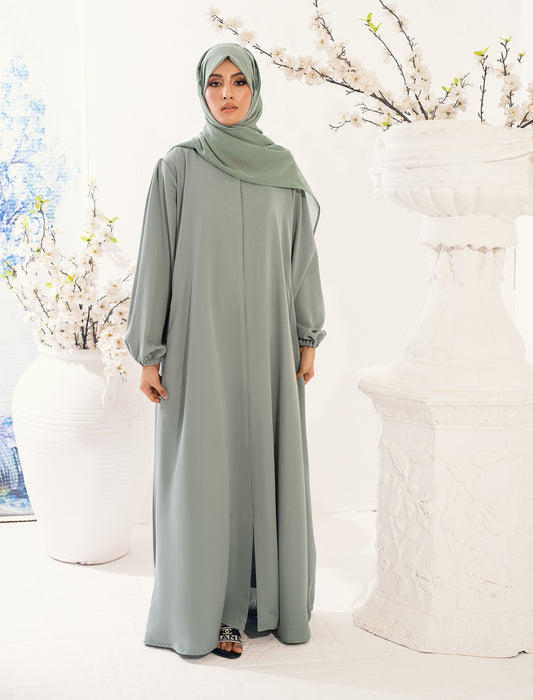 RAIHAN FRONT OPEN ABAYA- LIGHT GREEN