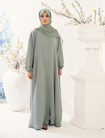 RAIHAN FRONT OPEN ABAYA- LIGHT GREEN