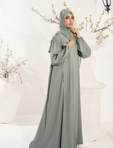 RAIHAN FRONT OPEN ABAYA- LIGHT GREEN