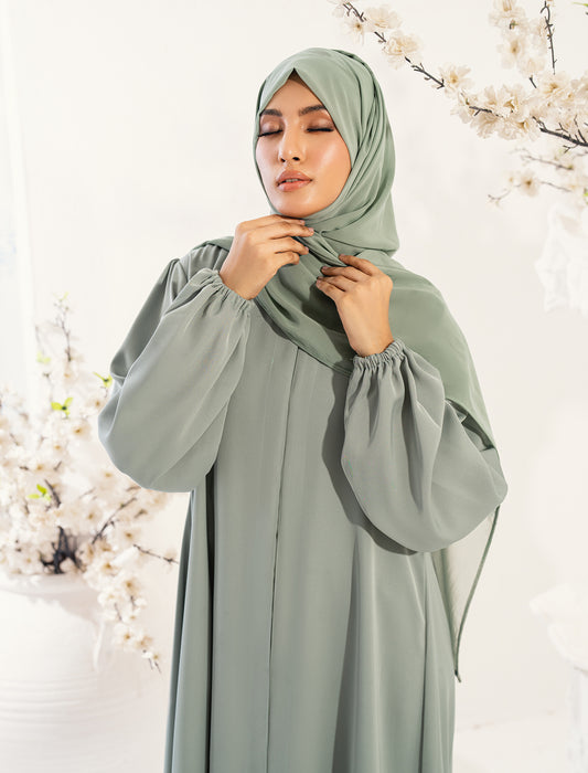 RAIHAN FRONT OPEN ABAYA- LIGHT GREEN