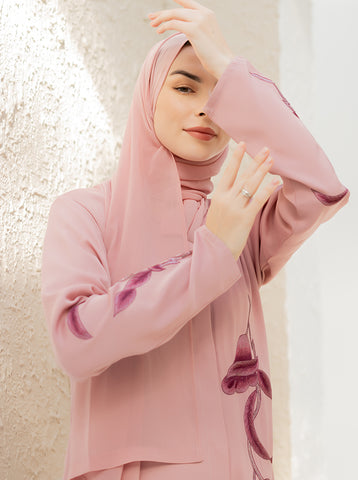 Rafi Embellished Abaya- Powder Pink