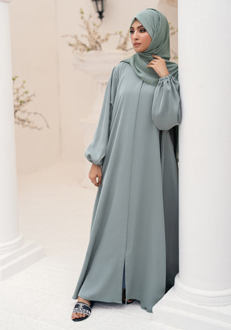 RAIHAN FRONT OPEN ABAYA- LIGHT GREEN