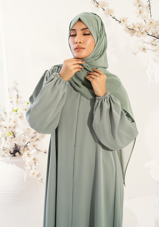 RAIHAN FRONT OPEN ABAYA- LIGHT GREEN