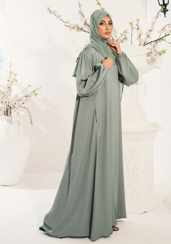 RAIHAN FRONT OPEN ABAYA- LIGHT GREEN