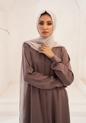 Rimaal Front Open Abaya - Coffee