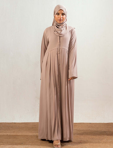 SANDSTONE PLEATED ABAYA- WARM GREY