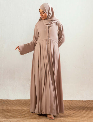 SANDSTONE PLEATED ABAYA- WARM GREY