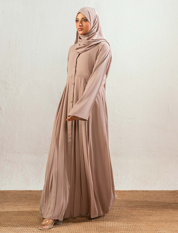 SANDSTONE PLEATED ABAYA- WARM GREY