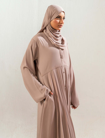 SANDSTONE PLEATED ABAYA- WARM GREY