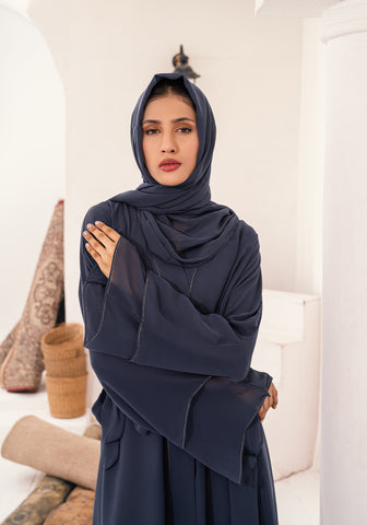 Samrah Front Open Abaya- Charcoal