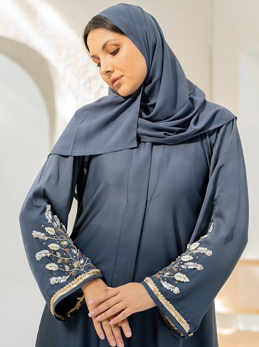 SELMA EMBELLISHED ABAYA- STONE BLUE