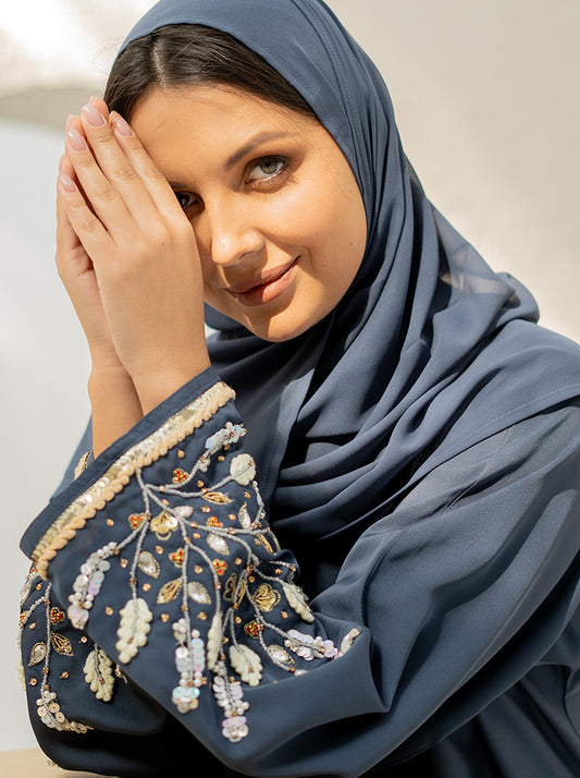 SELMA EMBELLISHED ABAYA- STONE BLUE