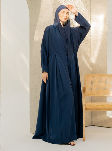 Shaden Pleated Coat Abaya- Navy