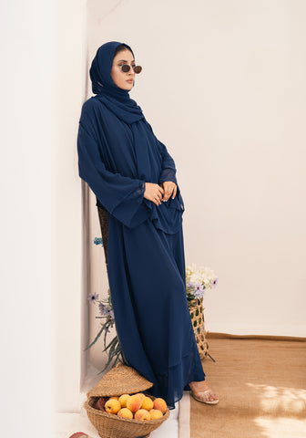 Zeina Front Open Abaya- Navy Blue