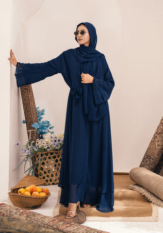 Zeina Front Open Abaya- Navy Blue