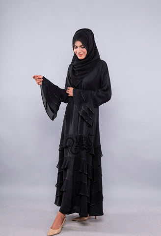 Chiffon Panel Abaya (Frilled sleeves)