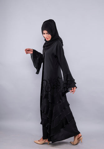 Chiffon Panel Abaya (Frilled sleeves)