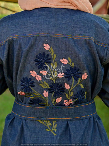 Denim Embroidered Trench Coat Abaya