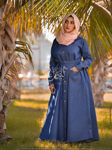 Denim Embroidered Trench Coat Abaya