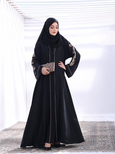 Saireen Front open Abaya Black Camels